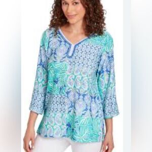 Ruby Rd. Blue and Green Paisley Women's Top